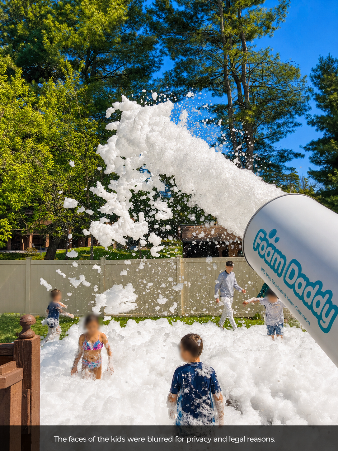 Foam cannon spraying a wide stream of bubbles