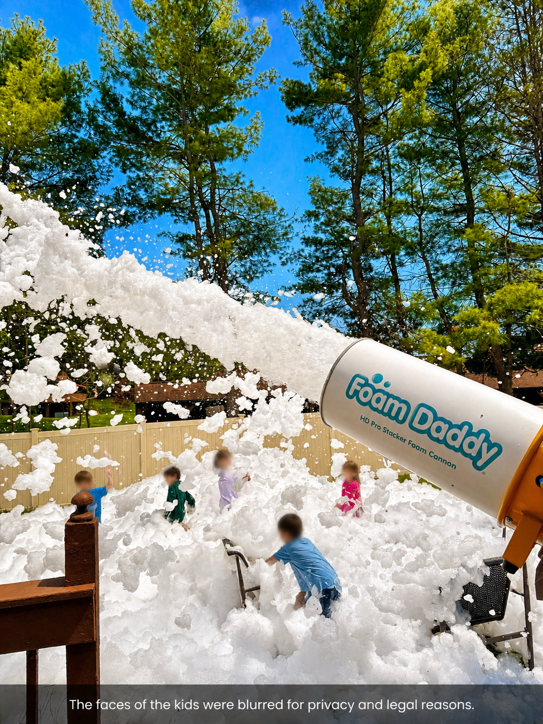 Foam cannon beside kids in a foam party area