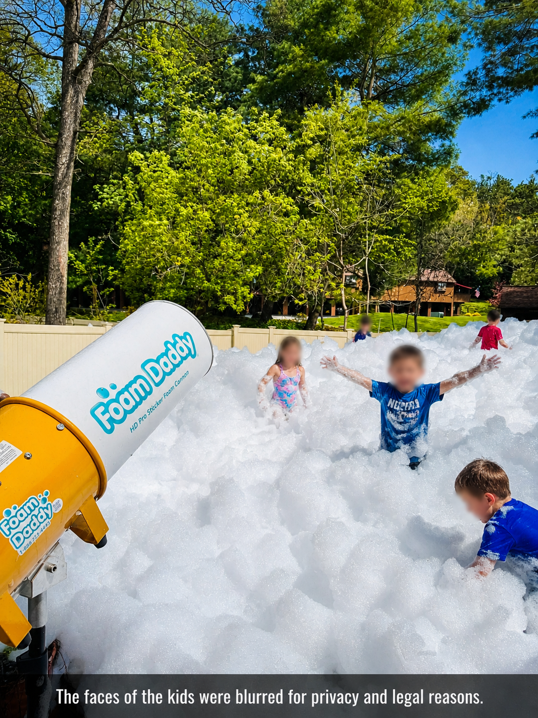 Children with arms raised in deep foam